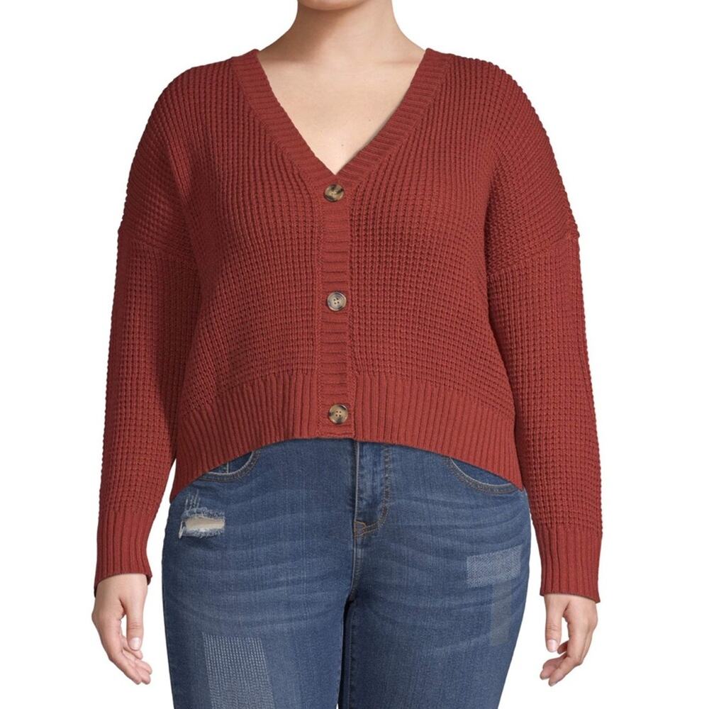 No Comment Juniors Red Ochre Cropped Cardigan-XL